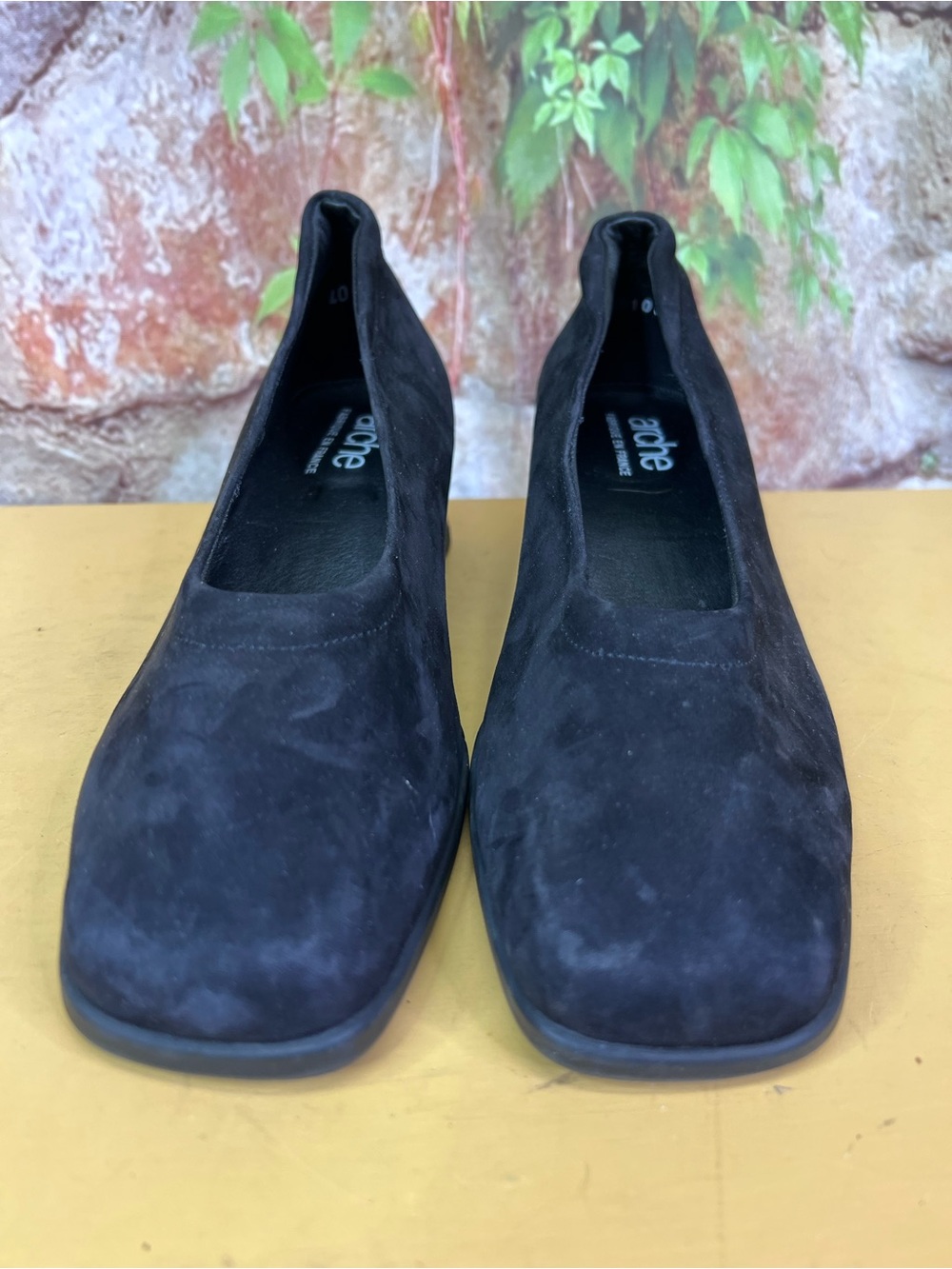 ARCHE Black Square Toe Minimalist Slip-On Heels, Made in France, 40 - Picture 11 of 13